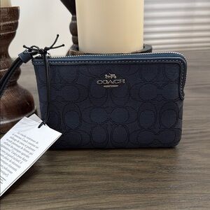 Coach Midnight Blue Denim Signature Wristlet